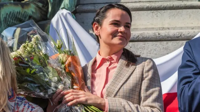 Belarus opposition leader Svetlana Tikhanovskaya visit the European Parlement in Brussels, Belgium on 21 September 2020