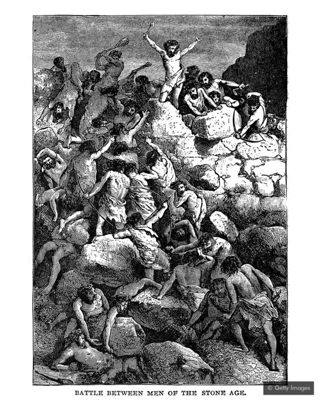 پتھر کے عہد میں انسان کی جنگ کو دکھایا گیا ہے