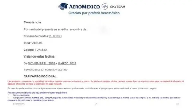 Un certificado de vuelo de Vía Maroma