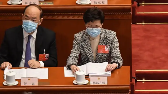 香港特首林郑月娥与澳门特首贺一诚在今年“两会”。