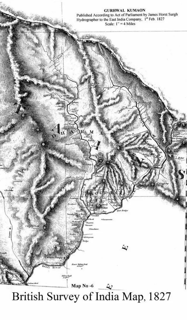 सन् १८२७ मा ब्रिटिश इन्डियाले जारी गरेको कालापानी क्षेत्रको नेपालको सीमा