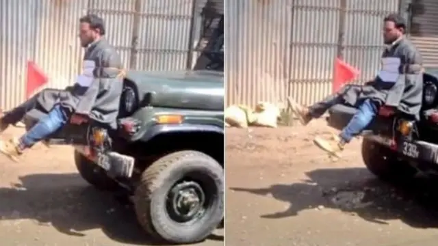 जीप से बंधा कश्मीर युवक