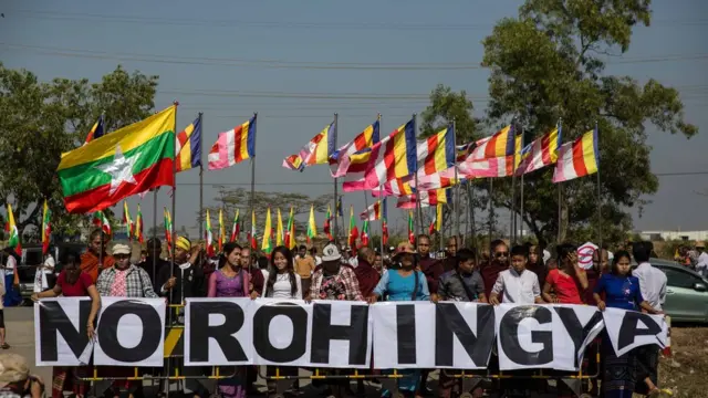 মিয়ানমারে রোহিঙ্গা বিরোধী বিক্ষোভ।