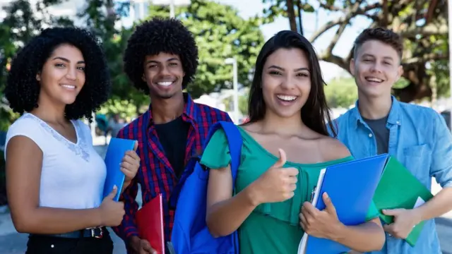 Four happy students