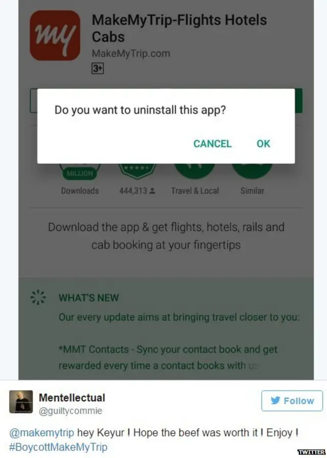 बीफ, मेक माय ट्रिप, बीजेपी