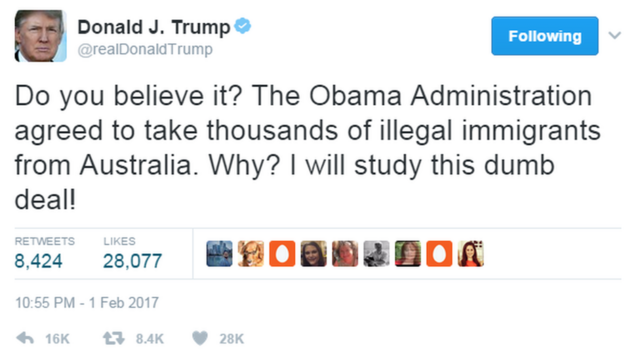 トランプ大統領はツイッターで「信じられるかい？　オバマ政権は何千人もの不法移民を受け入れることに応じた。なぜだ？」とコメント