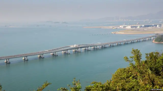 An aerial view of Hong Kong section of the Hong Kong-Zhuhai-Macao Bridge on October 21, 2018 in Hong Kong, China.