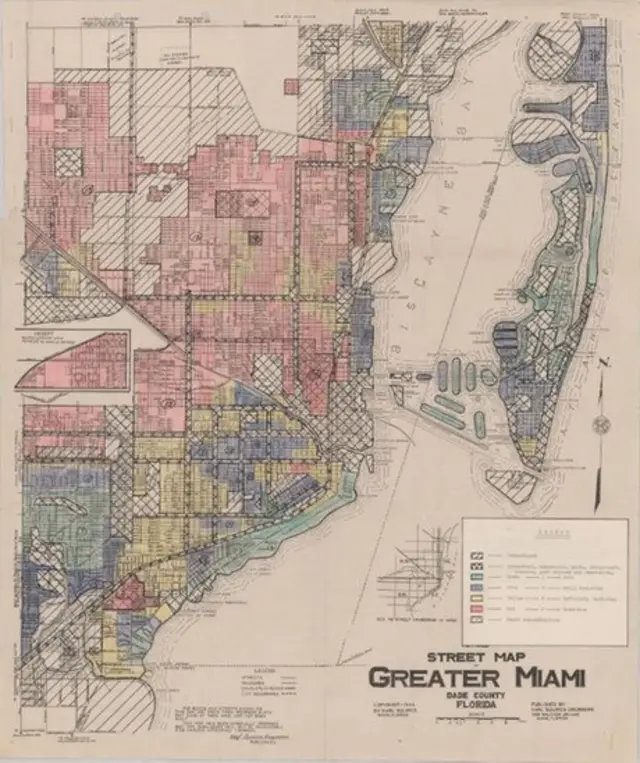 Mapa de "redlining" en Miami en 1934.