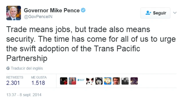 Tuítecash out bet365Mike Pence sobre o TPP