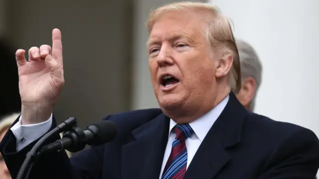 US President Donald Trump speaks at a press conference in the Rose Garden of the White House