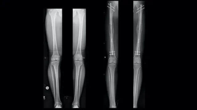 సర్జరీకి ముందు, తరువాత శామ్ కాళ్లు..ఎక్స్ రేలో మెటల్ రాడ్ను చూడవచ్చు