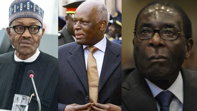 Presidents Buhari (Nigeria), Dos Santos (Angola) and Mugabe (Zimbabwe)