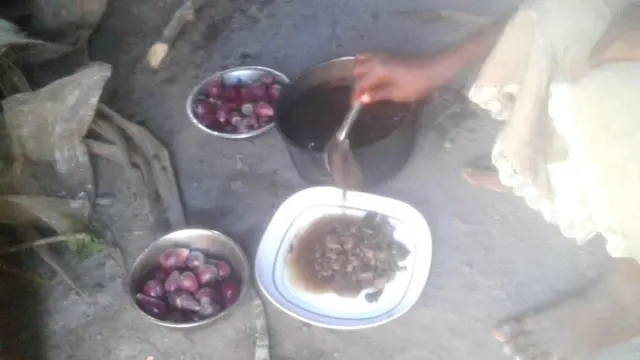 Fefiniaina having a meal based on cactus fruits