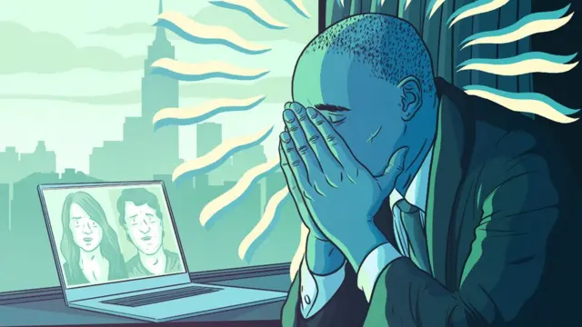 Cartoon of Doug Hughes with New York skyline