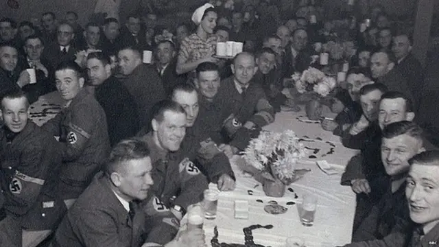 German soldiers eating in a canteen