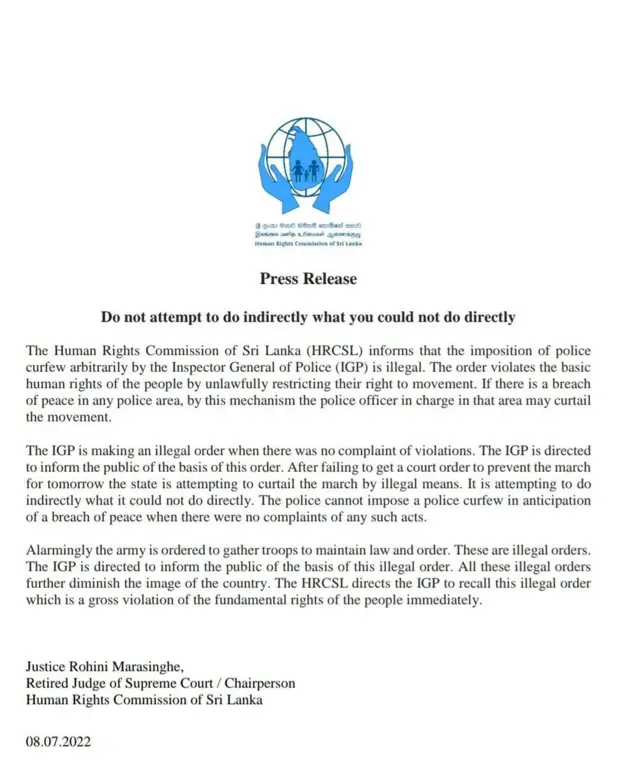 ශ්‍රී ලංකා මානව හිමිකම් කොමිසමෙන් නිවේදනයක්