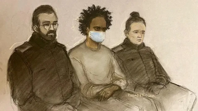 Аксель Рудакубана - рисунок из зала суда