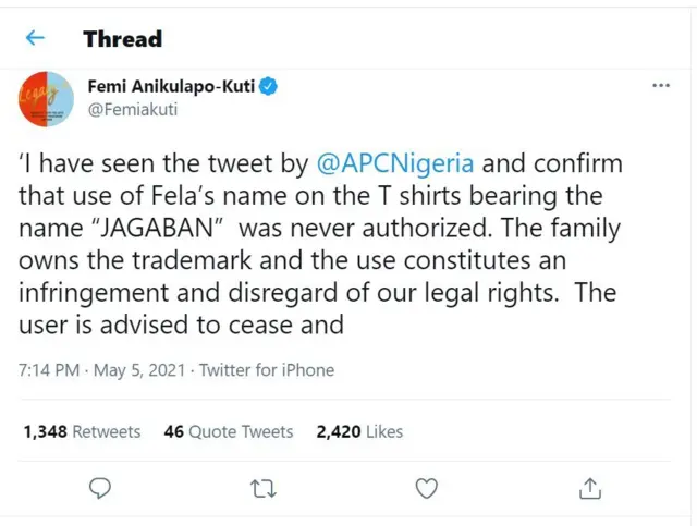 Ọrọ ti Femi Kuti kọ soju opo Twitter rẹ