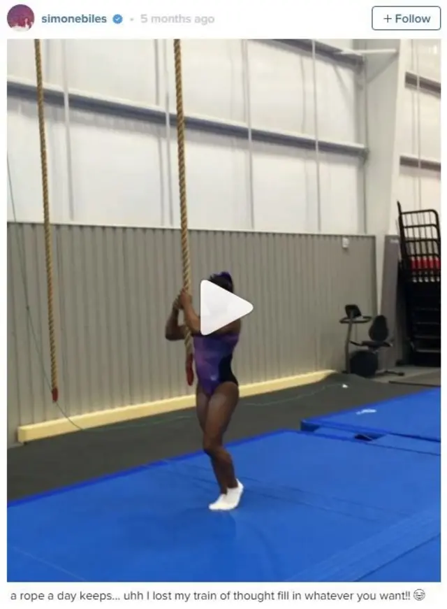 Captura de pantalla de la cuenta de Instagram de Simone Biles