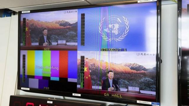 习近平通过视频连线方式出席2020年9月的联合国大会。