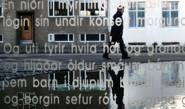 Store front with Icelandic signs
