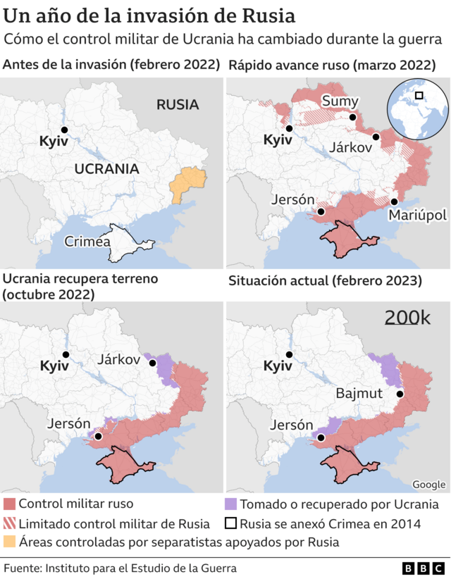 Mapas de cómo ha cambiado el control en Ucrania durante la guerra