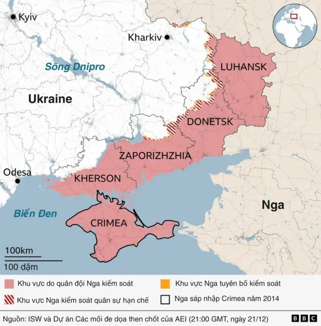 bản đồ mô tả tình hình chiến sự ở Ukraine 