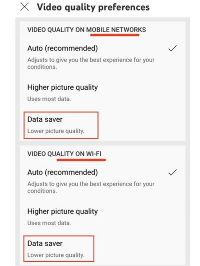 ဗီဒီယိုတိုင်း Data Saver နဲ့ကြည့်ဖို့ setting ထဲမှာပါ ပြောင်းရပါမယ်။