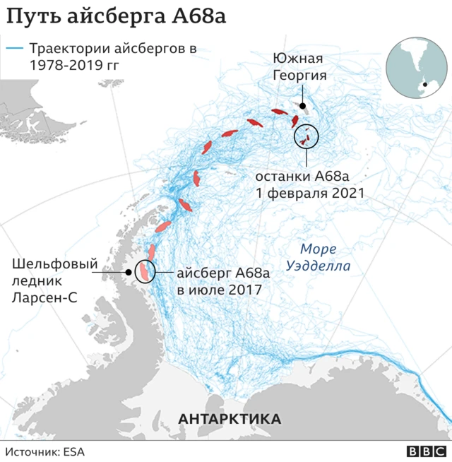 Путь айсберга А68