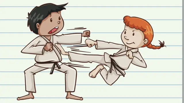 Рисунок девочка и мальчик занимаются восточными единоборствами