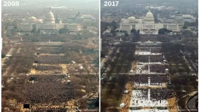 Инаугурация Обамы (слева) и инаугурация Трампа (справа)