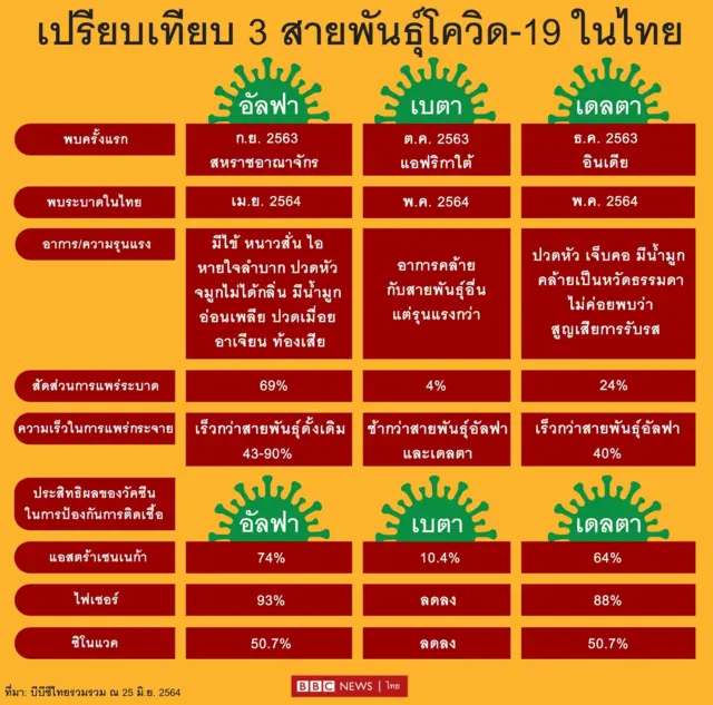 ตารางเปรียบเทียบสายพันธุ์ไวรัสโคโรนา