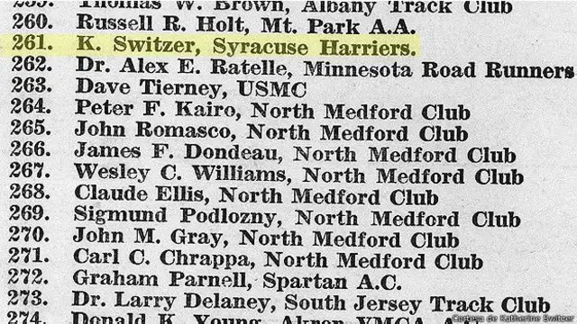 Lista de inscritos de la maratón de Boston en 1967.