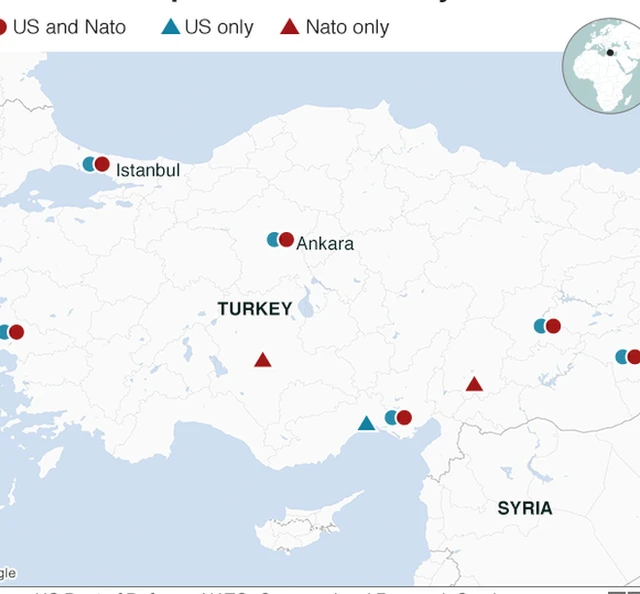 Ramani inaonyesha uwepo wa kambi za Marekani na Nato Uturuki