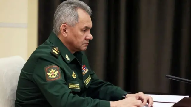 Bộ trưởng Quốc phòng Nga Sergei Shoigu tham dự cuộc gặp với Tổng thống Vladimir Putin ở ngoại ô Moscow, Nga, ngày 28 tháng 10 năm 2022