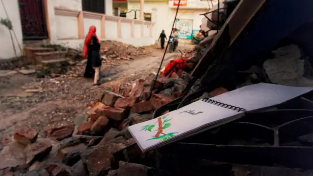 Rubbles of Afreen Fatima's house in Prayagraj