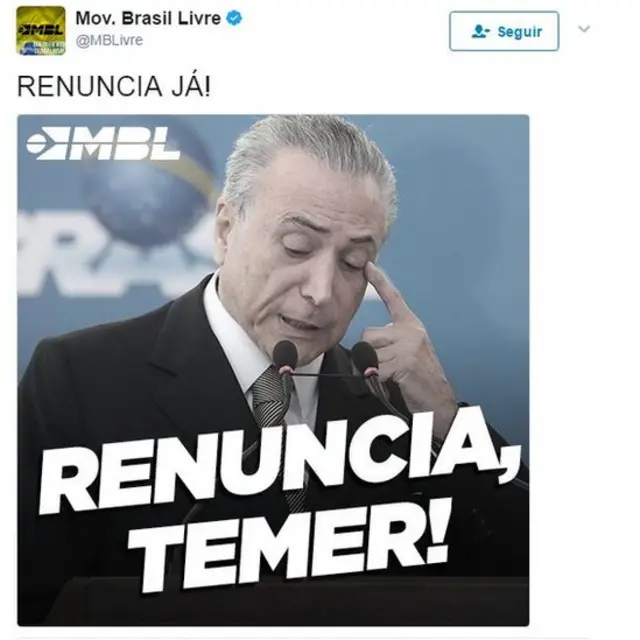 Tuíte do Movimento Brasil Livre