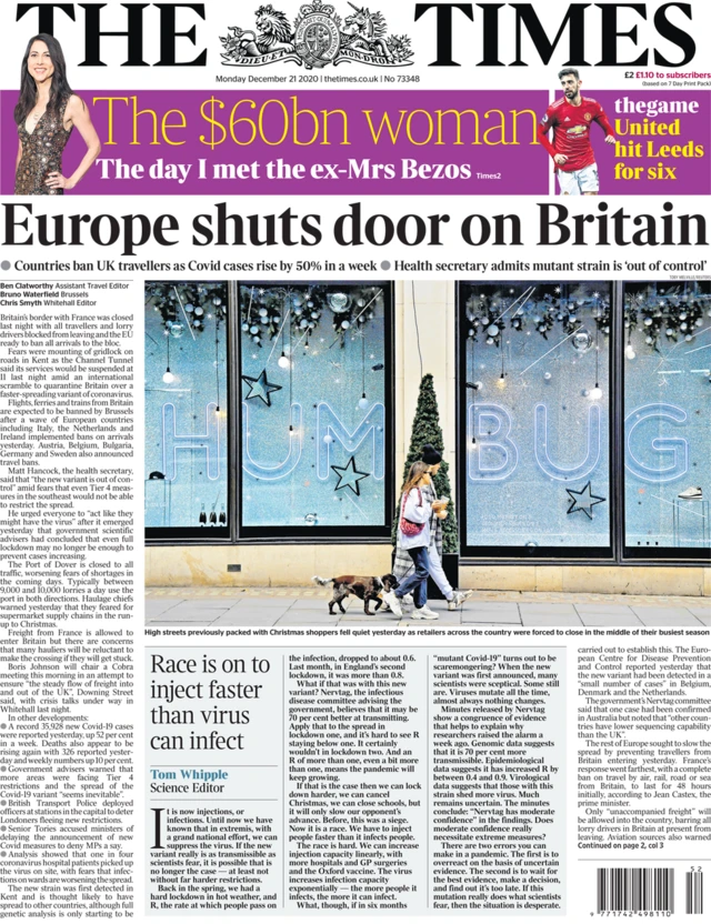 Times gazetesi, "Avrupa kapılarını İngiltere'ye kapattı" manşetiyle çıktı.