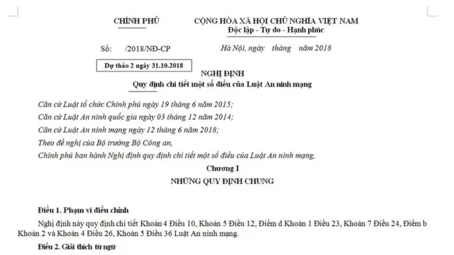 Dự thảo nghị định ngày 31/10 về Luật An ninh mạng