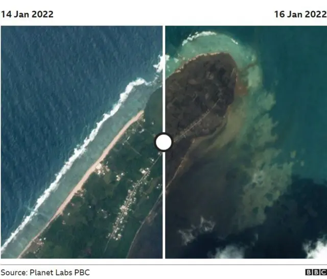 டோங்கோ எரிமலை வெடிப்புக்குப் பிறகு குடியிருப்புகள் தென்படவே இல்லை