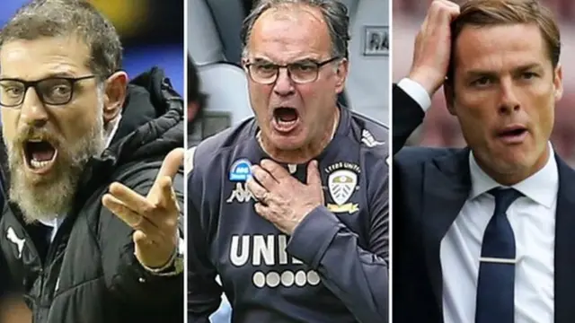 West Brom boss Slaven Bilic (left), Leeds United's Marcelo Bielsa and Fulham boss Scott Parker (right)