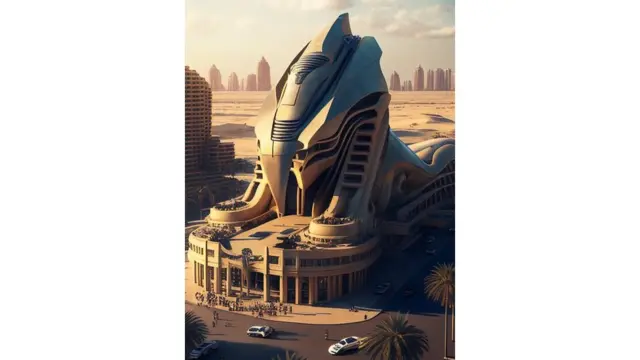 مجسم يشبه تمثال أبو الهول لكن بعين الذكاء الاصطناعي