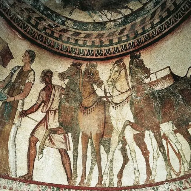 Фреска, раб с квадригой