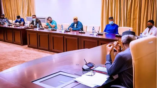 skit makers visit Prof. Yemi Osinbajo