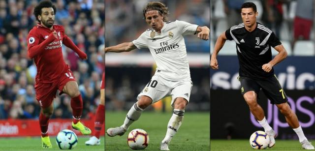 Los tres finalistas al premio The Best: Salah, Modric y Ronaldo.