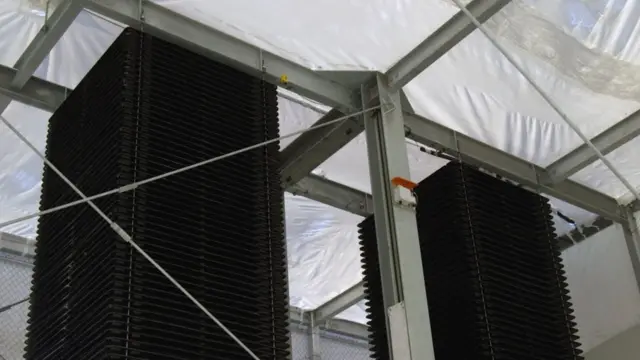 Trays of crushed limestone are stacked