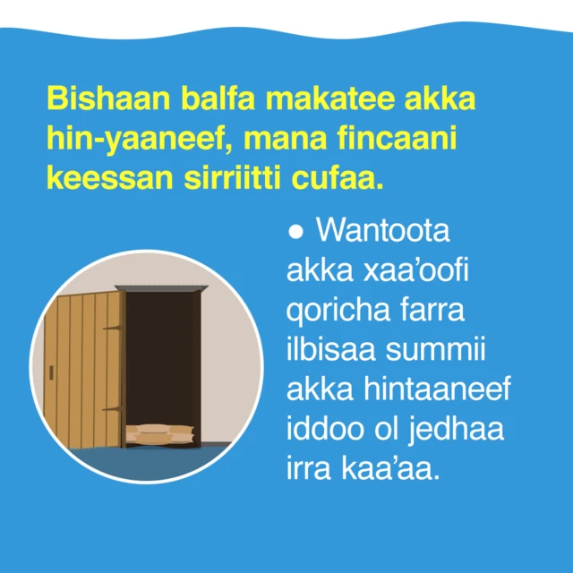 Bishaan balfa makatee akka hin-yaaneef, mana fincaani keessan sirriitti cufaa.