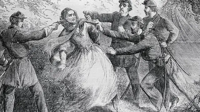 رسم يوضح عملية أسر جيفرسون ديفيس في عام 1865