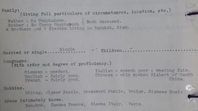 ใบประวัติรายงานตัวของเจ้าหน้าที่ปฏิบัติการพิเศษ (SOE) ของป๋วย อึ๊งภากรณ์ 18 สิงหาคม 2485 (TNA, HS 1/51)