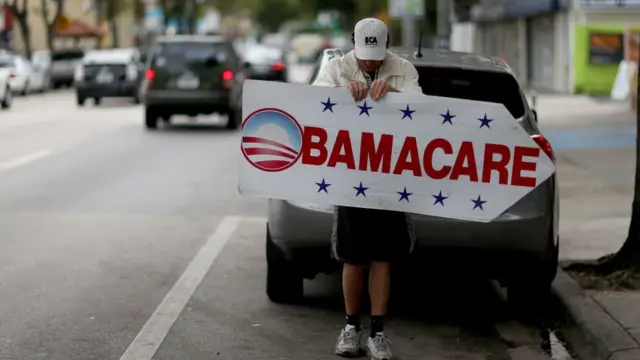 Человек со знаком Obamacare
